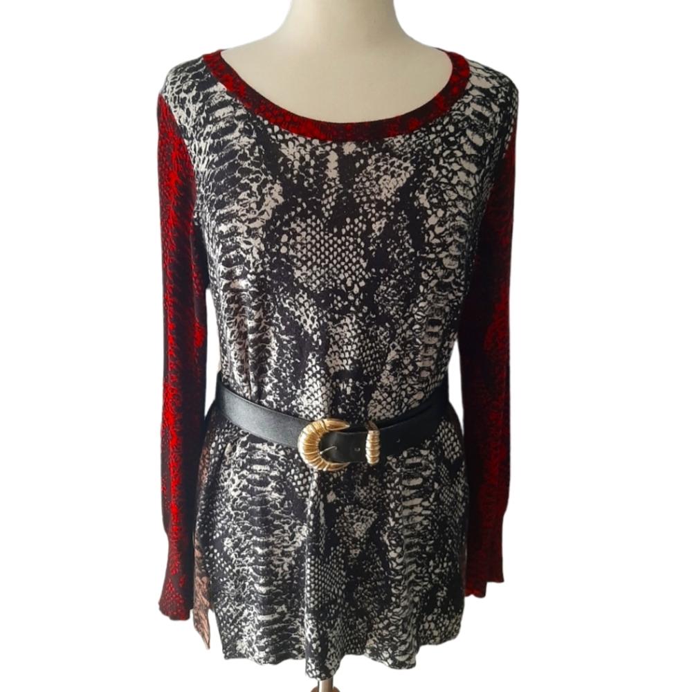 Peck & Peck Snakeskin Print Color Block Sweater - image 1